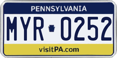 PA license plate MYR0252
