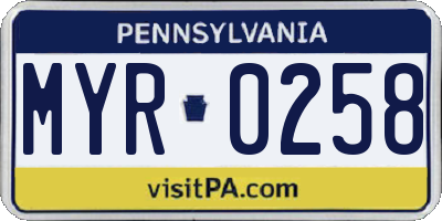 PA license plate MYR0258