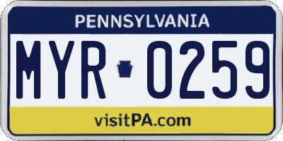 PA license plate MYR0259