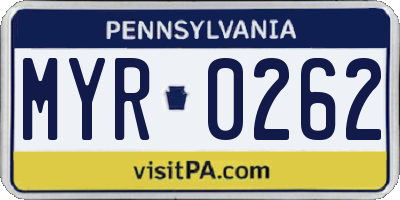 PA license plate MYR0262