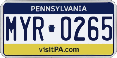 PA license plate MYR0265