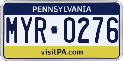 PA license plate MYR0276