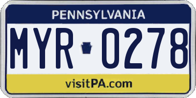 PA license plate MYR0278