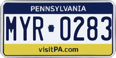 PA license plate MYR0283