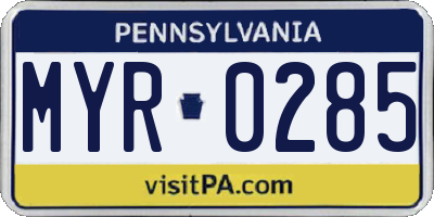 PA license plate MYR0285