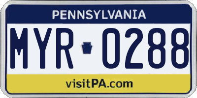 PA license plate MYR0288