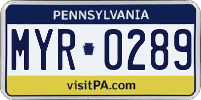 PA license plate MYR0289