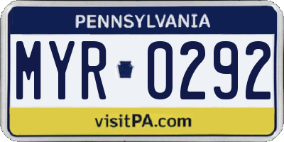 PA license plate MYR0292