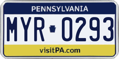 PA license plate MYR0293