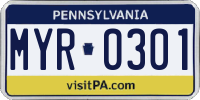 PA license plate MYR0301