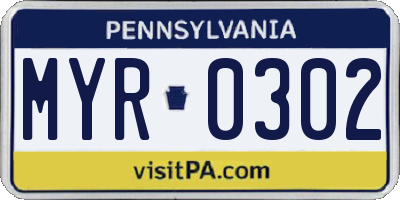 PA license plate MYR0302