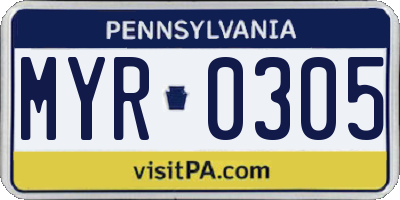 PA license plate MYR0305
