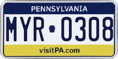 PA license plate MYR0308