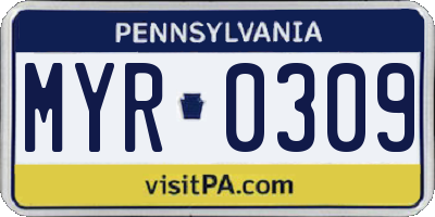 PA license plate MYR0309