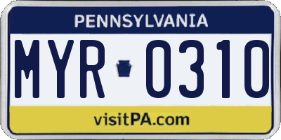 PA license plate MYR0310