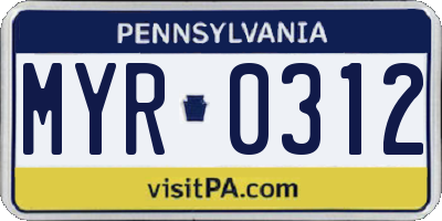 PA license plate MYR0312