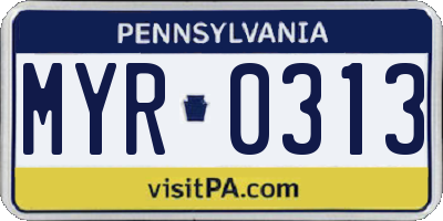 PA license plate MYR0313