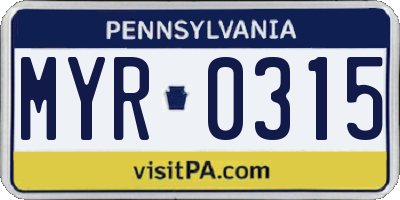 PA license plate MYR0315