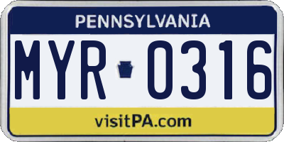 PA license plate MYR0316
