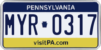 PA license plate MYR0317