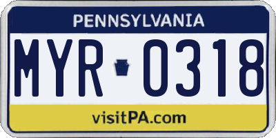 PA license plate MYR0318