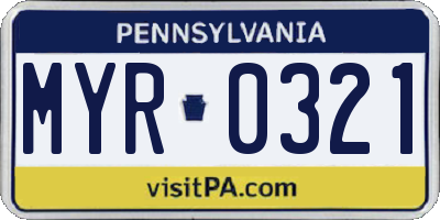PA license plate MYR0321