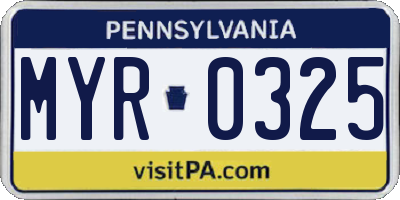 PA license plate MYR0325