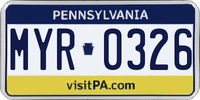PA license plate MYR0326