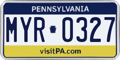 PA license plate MYR0327