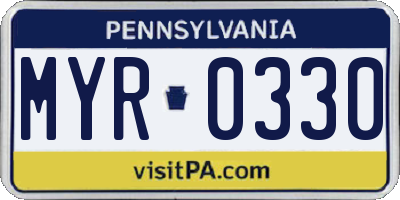 PA license plate MYR0330