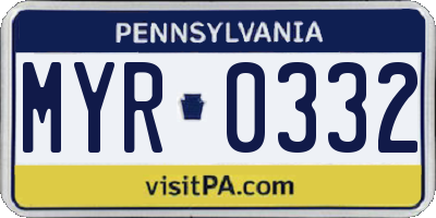 PA license plate MYR0332