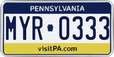 PA license plate MYR0333