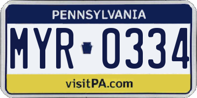 PA license plate MYR0334