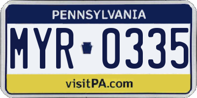 PA license plate MYR0335