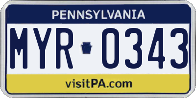 PA license plate MYR0343