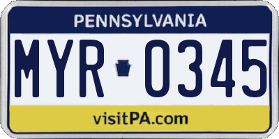 PA license plate MYR0345