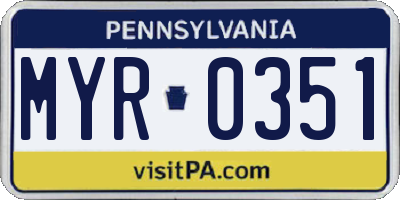 PA license plate MYR0351