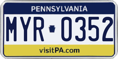 PA license plate MYR0352