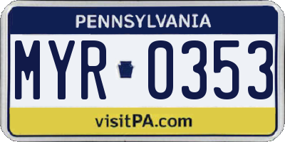 PA license plate MYR0353