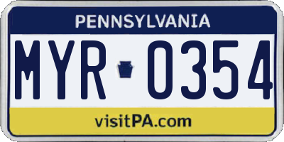 PA license plate MYR0354