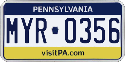 PA license plate MYR0356