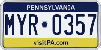 PA license plate MYR0357