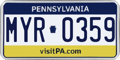 PA license plate MYR0359