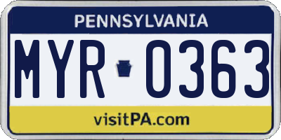 PA license plate MYR0363
