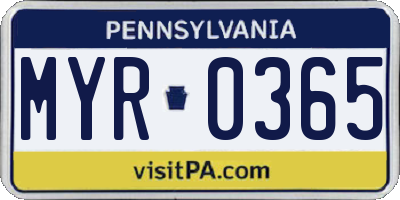 PA license plate MYR0365