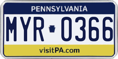 PA license plate MYR0366