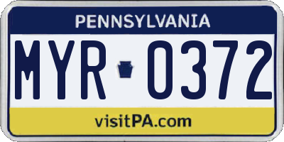PA license plate MYR0372