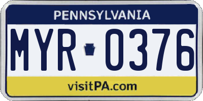 PA license plate MYR0376