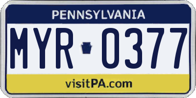 PA license plate MYR0377