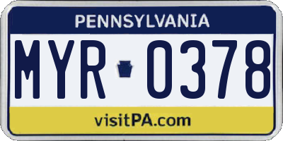 PA license plate MYR0378